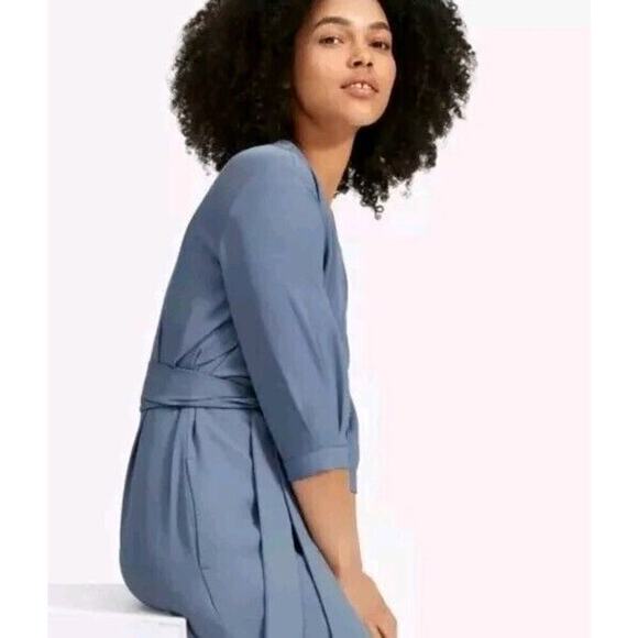 EVERLANE 4 Dress Japanese GoWeave Ribbed Black Wrap 3/4 Sleeve Pocket Minimalist - Picture 3 of 9